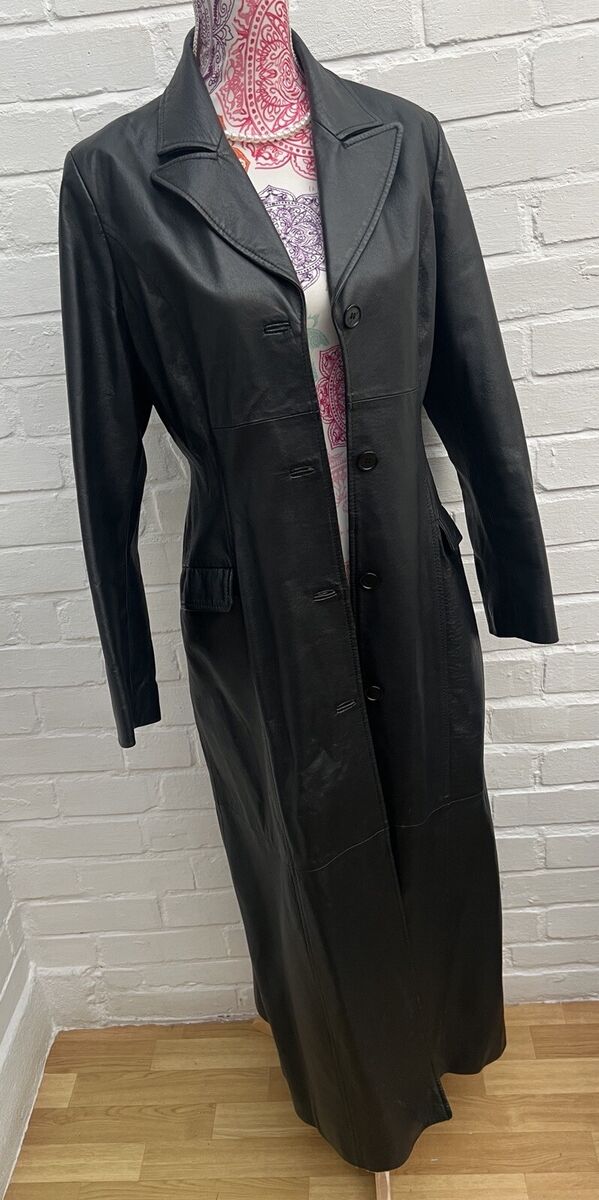ジャケット・アウター real leather maxi long coat BLACK SS7 Womens Faux Leather Maxi Trench Coat PU Black : Amazon