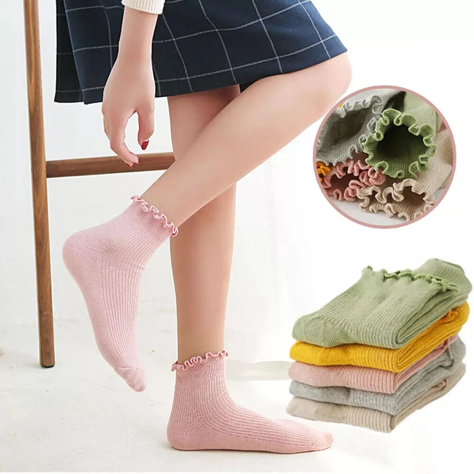 6Pair Women's Ruffle Socks Casual Breathable Knit Cotton Soft Frilly Crew Socks - Image 4 of 4