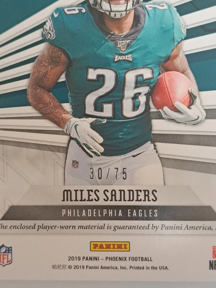 2019 Panini Phoenix Football Miles Sanders Rookie Jersey Patch # /75 RC  - Image 4 of 4