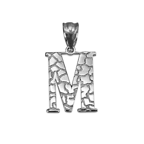 Sterling Silver Nugget Initial Pendant Necklace - Picture 50 of 78