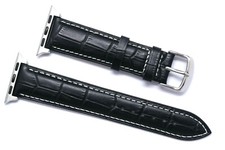 Black Croco Embossed Leather Watch Band 4 Apple iWatch 38/40 Series 9 8 7 6 4 2