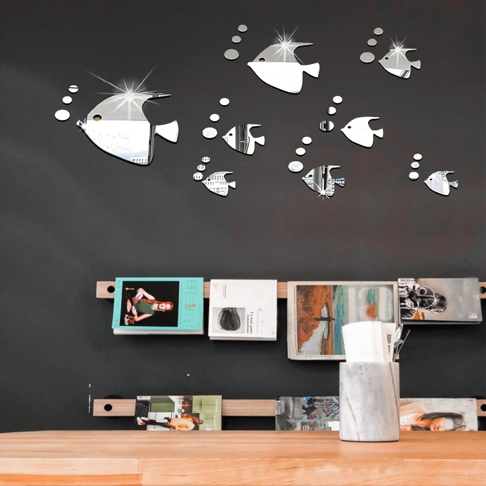 Adesivi Murali 3D, Removibile Adesivi Da Parete a Specchio, Pesci Rossi Adesivi - Immagine 3 di 4