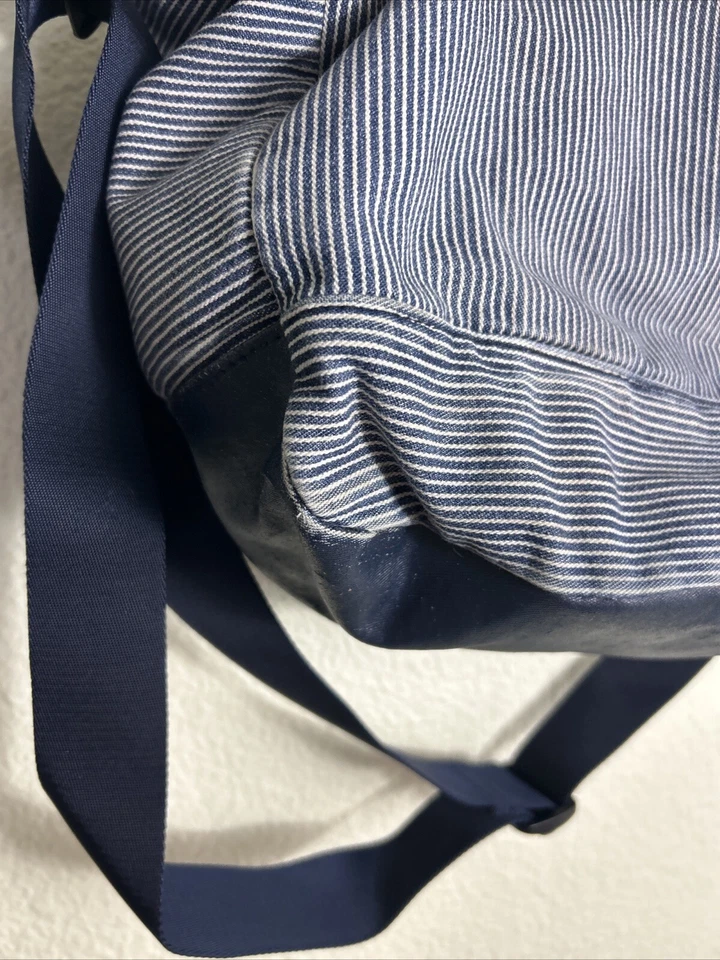 Bandolera Gap OLX Bolso de Pañales Denim Azul Blanco Ferrocarril Rayas 16x16x6 Lona Foto 3 de 4