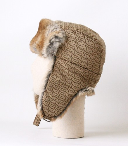 Fendi Zucca Rabbit Fur Trimed Hat - Picture 2 of 8
