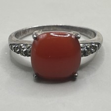 Cabochon Carnelian And Marcasite Set Sterling Silver Ring Size 9.5 2.9g 
