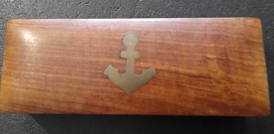 Sifflet de Marin (Bosco Timonier) dans Boîte Bois Couvercle Ancre Laiton (C9) - Photo 3/4