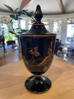 1994 FENTON EBONY BLACK HP JK SPINDLER LTD ED AUTUMN LEAVES CANDY JAR APOTHECARY