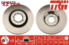 X2 PCS FRONT BRAKE DISC SET LEFT AND RIGHT DF4262S TRW I