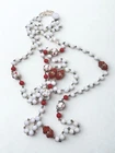 Vintage 1950s Opera Length Milk Glass Lampwork Bead Necklace Red White
