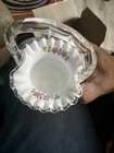 Vintage Fenton Silver Crest Glass Basket Violets in The Snow 8" w Handle