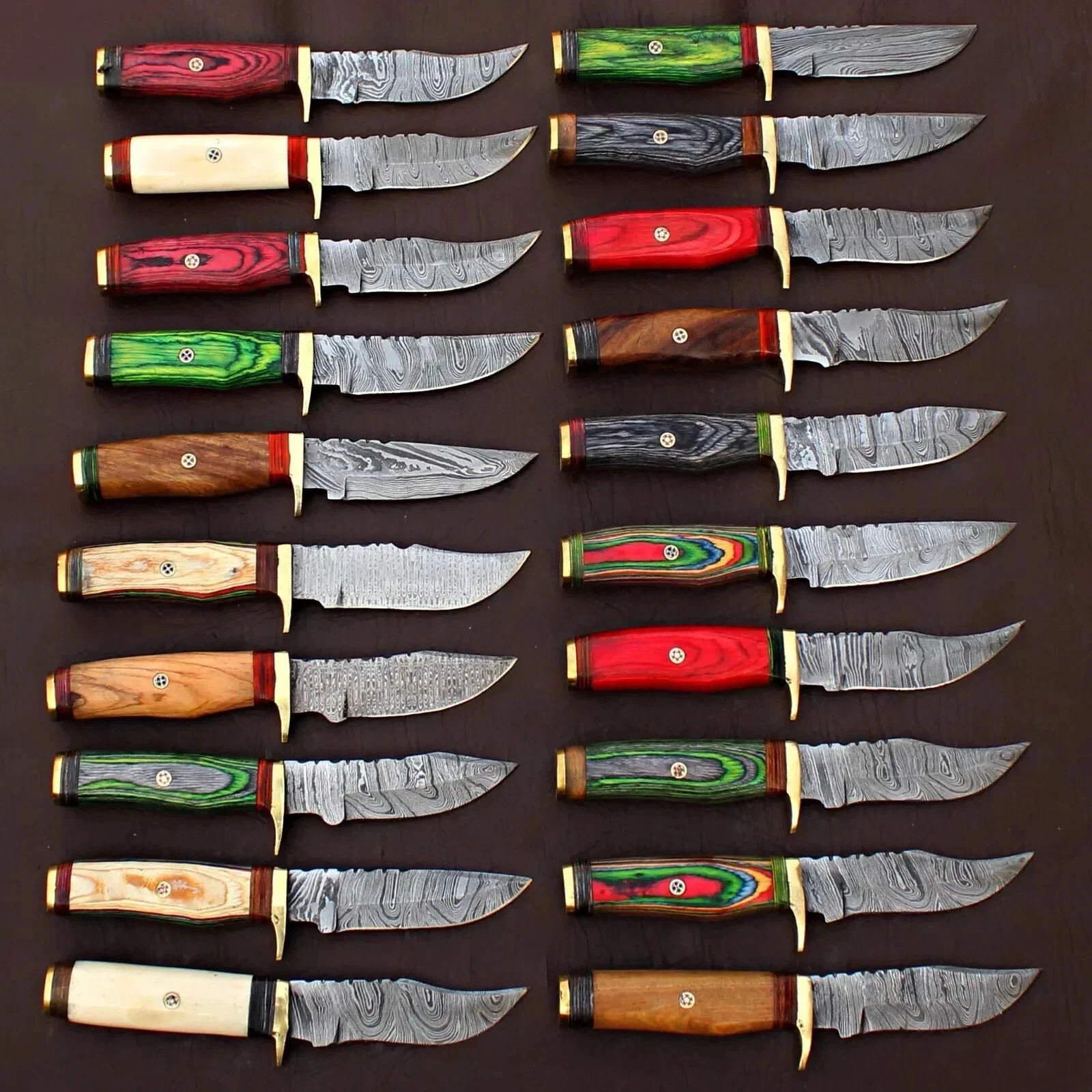 Lot of 20 Custom Handmade Damascus Steel 8" Camping & Hunting Knives - From USA.