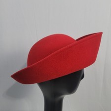 Vintage Wool Felt Sloping Brim Hat in Red made in the USA mid century 60s retro