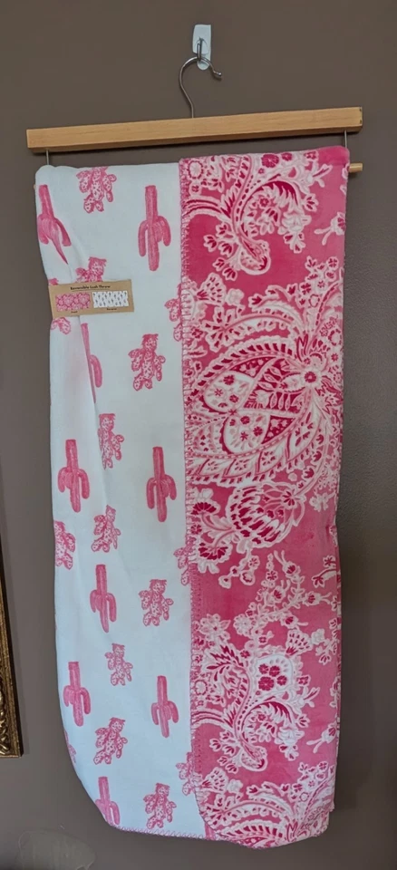 Wrangler Blanket Western PINK PAISLEY/CACTUS Throw Thick Lush NEW 70X50 REVERS - Image 2 of 4