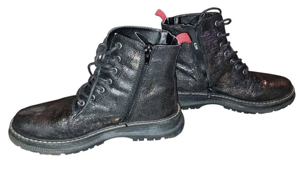 Botas de Combate Jellypop Scotland Para Mujer Talla 6.5 M Cuero Negro Cremallera Lateral Con Cordones Foto 3 de 4