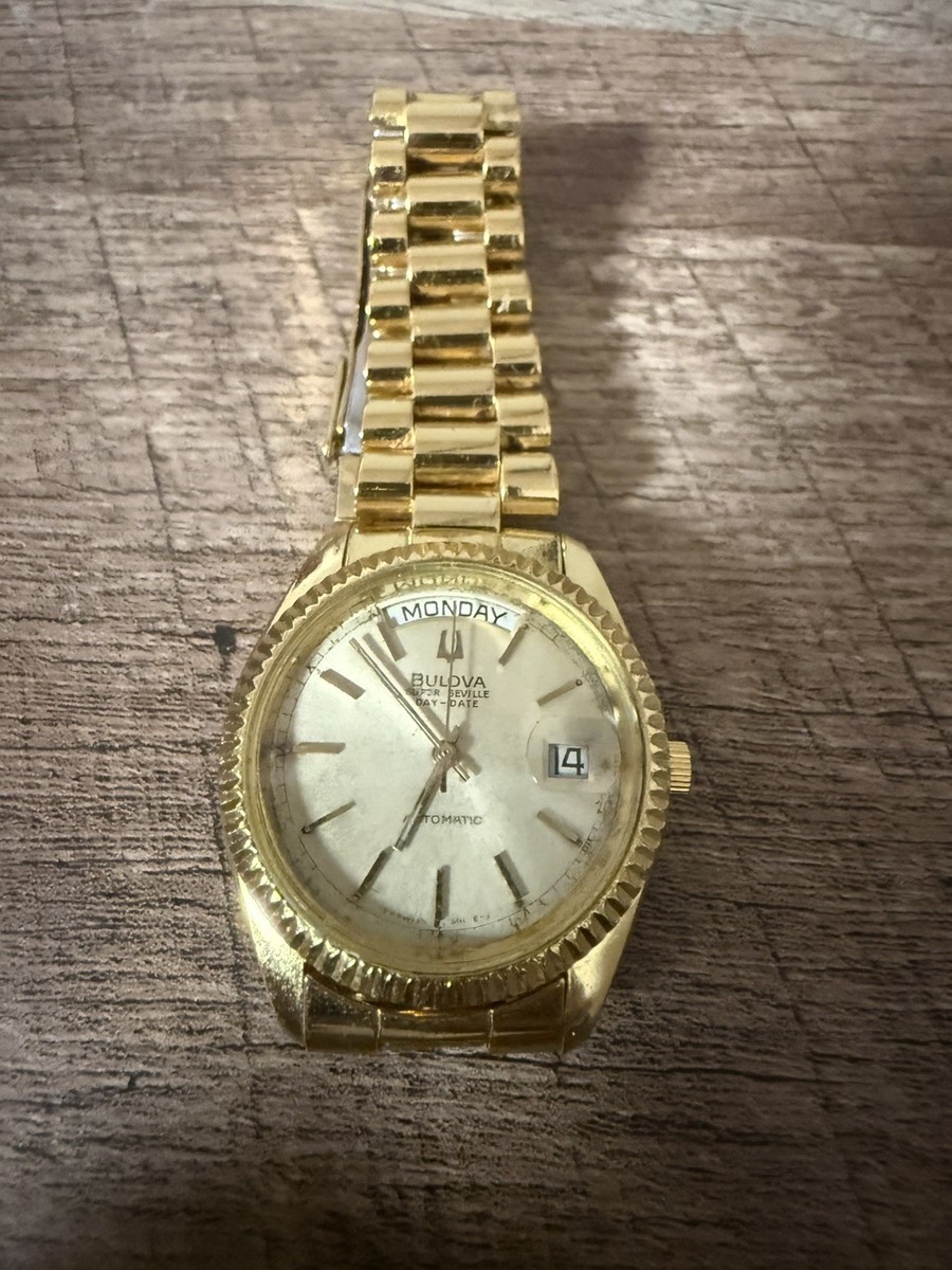 BULOVA SUPER SEVILLE SPLIT DAYDATE GOLDPLATED AUTOMATIC MENS WATCH 