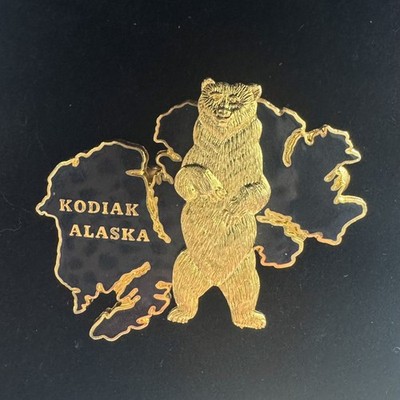 Kodiak Chapter Alaska Masonic Lodge Lapel Map Shape Black & Gold Colors 3-D Bear