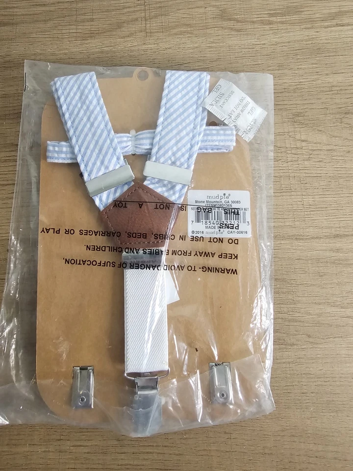 Mud Pie 婴儿/幼儿 男孩 Chambray 领结吊带套装(均码)最多 5T 全新 — 第 3/4 张图片