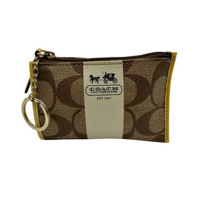 Coach Brown Signature Canvas Heritage Stripe Skinny Mini Key Pouch