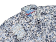 Robert Graham Floral Shirt Men Large Classic Fit Flip Cuff Blue/White Button Up