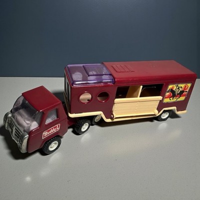 Buddy L 10  Truck Horse Trailer Rodeo Maroon Pressed Steel Japan 1980