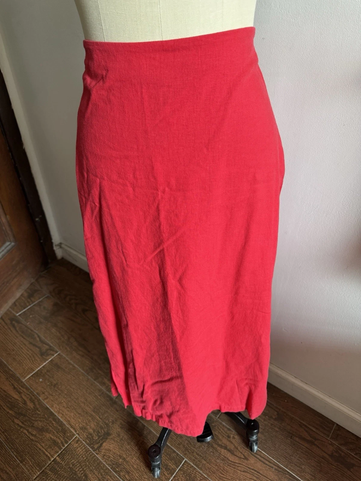 GAP Linen Skirt Maxi Red Women Size Large TALL Zipper Elastic 32” Waist 2 Slits