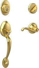 Schlage Plymouth Bright Brass Single Cylinder Door Handleset with Flair Handle