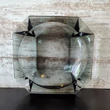 Vintage Mid-Century Modern MCM Smoky Gray Square Glass  Ashtray 8"x8"