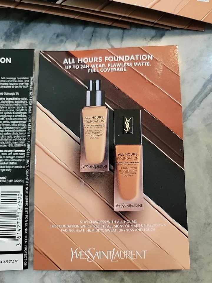 Lot of 8YSL All Hours Foundation Flawless Matte Full Coverage 4 Sample Med-Dark - Image 3 of 3