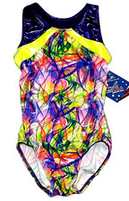 Motionwear Leotard Bodysuit Gymnastics Geometric Lines Open Back New Women P XS