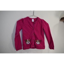 2023 Gymboree Magenta Pink Bulldog Patch Button Front Cardigan Sweater GIRLS 8