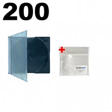 200 SLIM Black CD Jewel Cases & 100 OPP Plastic Wrap Bag