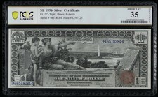 SC 1896 $1 Fr.225 Educational Key Bruce|Roberts Sig. Silver Certificate PCGS 35