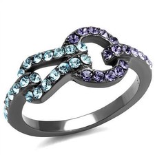 Women's Infinity Knot Ring, Blue Top Grade Crystal, Light Black Plated