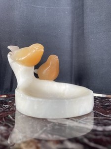 Vintage mid century stone pin tray with carved birds