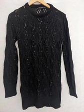 Atmosphere Mesh Pattern Open Knit Long Jumper Pullover Black Ladies Size 12 Goth