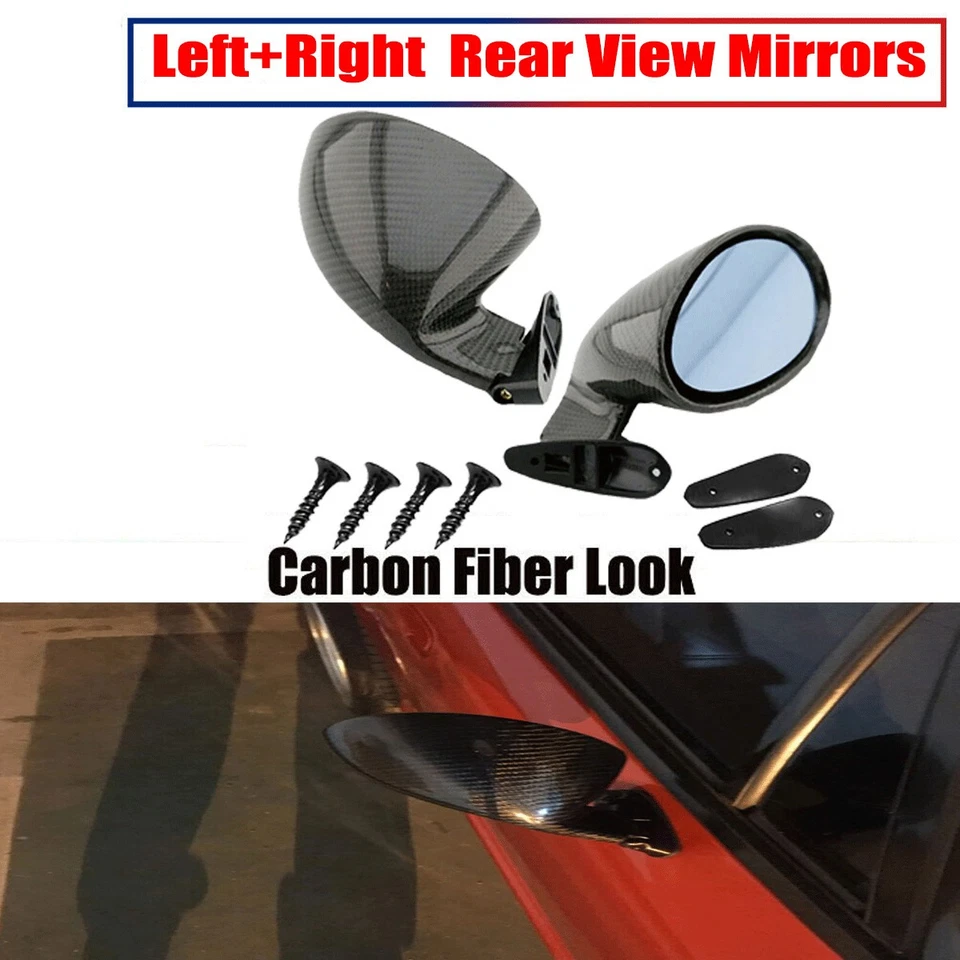 1Pair F1 Style Carbon Fiber Look Universal Racing Car Side Wing Rearview Mirrors - Image 3 of 4