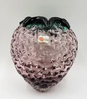 Vtg Blenko Glass 9350 Strawberry Orchid & Emerald Green Paperweight w/Sticker 5"