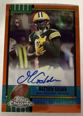 2025 Topps Chrome Football 1990 throwback Matthew Golden Rookie Auto Orange 7/25