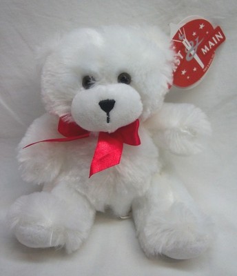 First & Main BENNY THE WHITE TEDDY BEAR W/ BOW 5'' Plush STUFFED ANIMAL Toy NEW