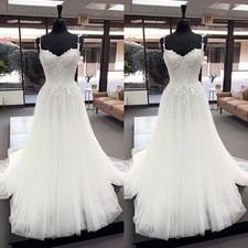 Boho A-Line Wedding Dresses Spaghetti Strap Sleeveless Lace Applique Bridal Gown