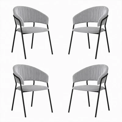 Chaises De Salle À Manger Set De 4 Aurelia En Velours Gris Avec Pieds Noirs - Photo 1/4