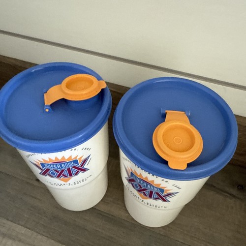 Tupperware Vintage Thristquake Super Bowl XXIX Miami FL Tumbler 2414 Pair - Picture 3 of 5