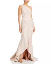 Teri Jon by Rickie Freeman Metallic Jacquard One Shoulder Mermaid Gown MSRP $720