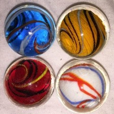 "Celebration" 16mm Handmade Art Glass Marbles - Set of 4 w/stands