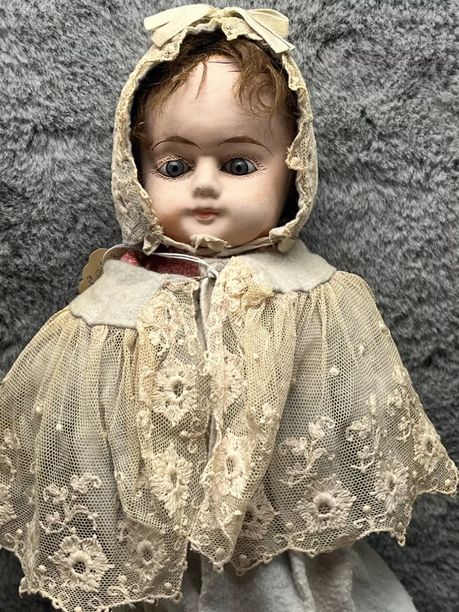 4 Jointed Bisque Doll 1900's Mohair Wig Glass Eyes #205 Home Sewn Dress -  The Gatherings Antique Vintage