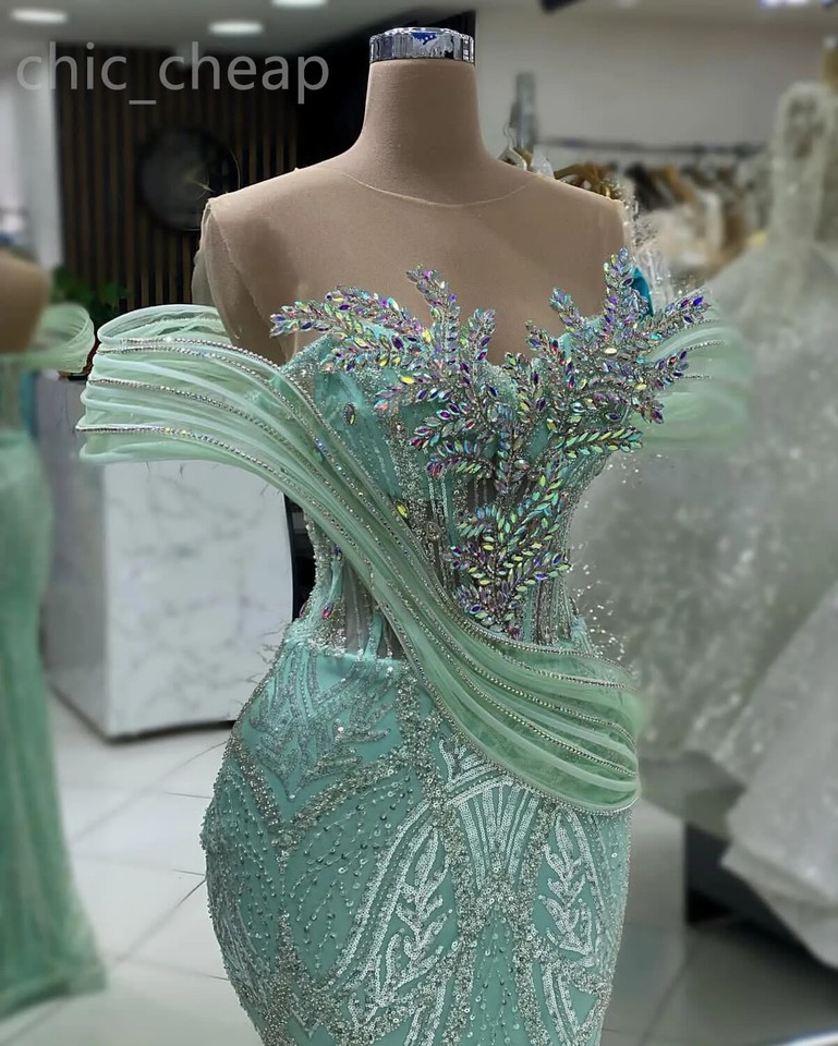 Unique Green Chiffon Lace Sequins Beaded Mermaid Evening Dress,Formal Party Gown cc2759 main image 1