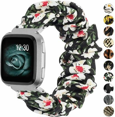 For Fitbit Versa 1/2/Lite Scrunchie Soft Loop Pattern Printed Fabric Band Strap