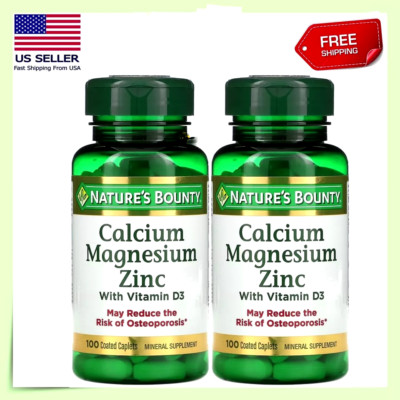 2x NATURE'S BOUNTY CALCIUM MAGNESIUM ZINC W/ VITAMIN D3 100 CAPLETS