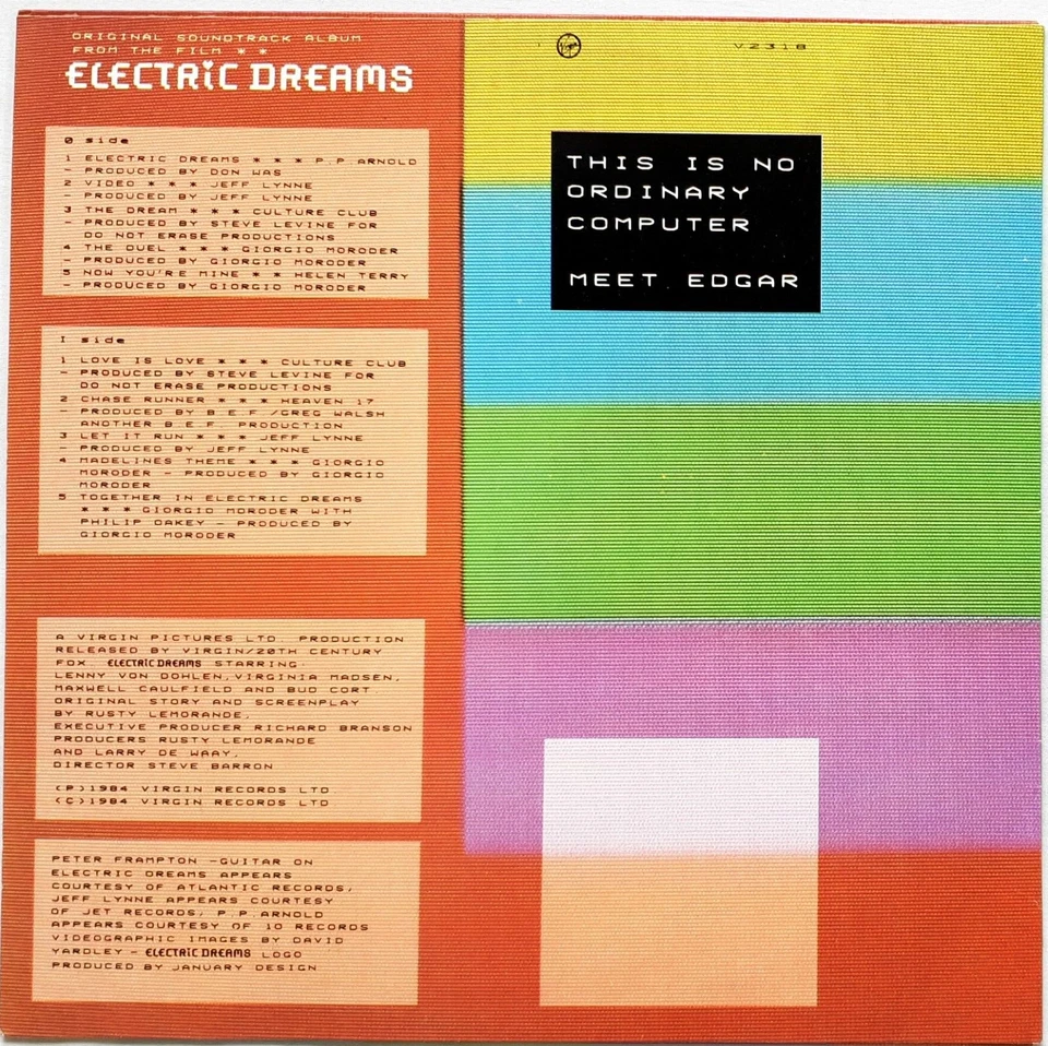 Electric Dreams Original Soundtrack Vinyl LP 1984 Australia Virgin – V 2318 - Image 3 of 3