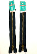 CERNIERA LAMPO CHIUSURA ZIP METALLO OTTONE SET 2 CERNIERE JEANS SCURI CM 18